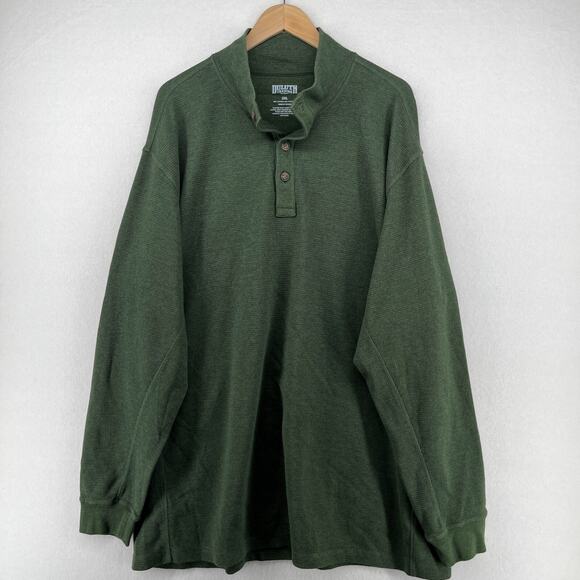 DULUTH TRADING Shirt Mens 2XL Waffle Thermal Mock Henley Cotton Blend Green - Picture 1 of 12